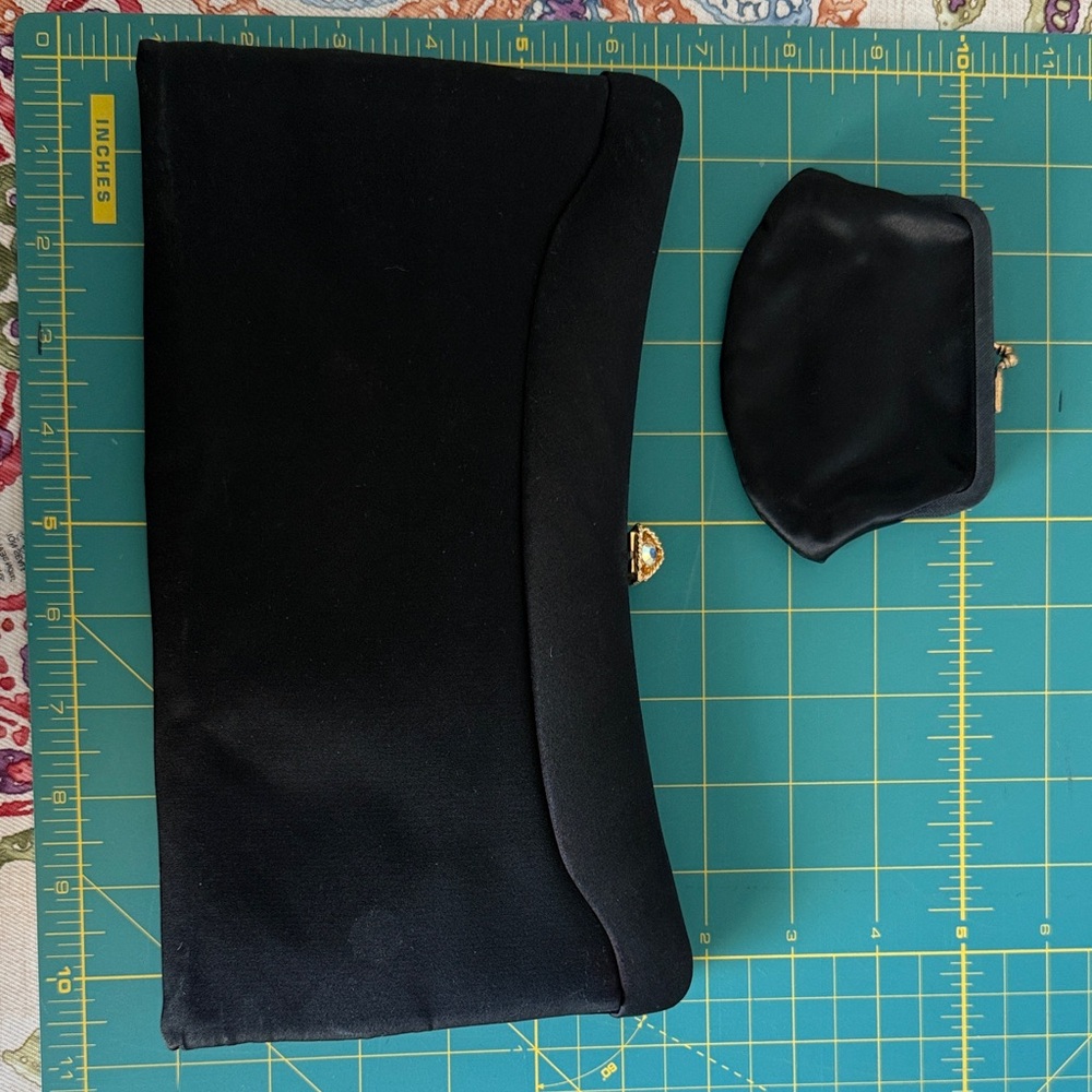 Elegant Black Clutch and Coin Purse Set